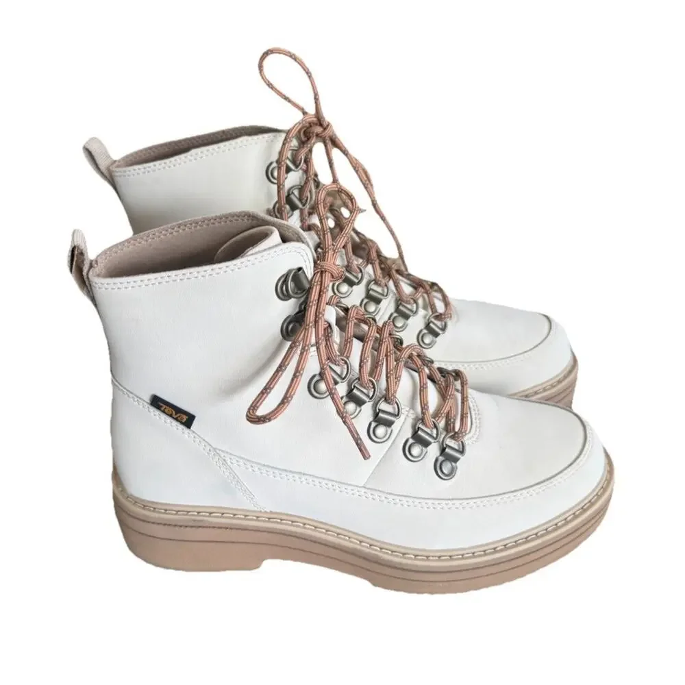 Teva Midform Boots Ivory Swan Womens 9 NEW Water Resistant Combat Lace up winter